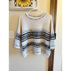 Good Hart Cream Black Icy Blue Geometric Pattern Open Knit Sweater Women's M
